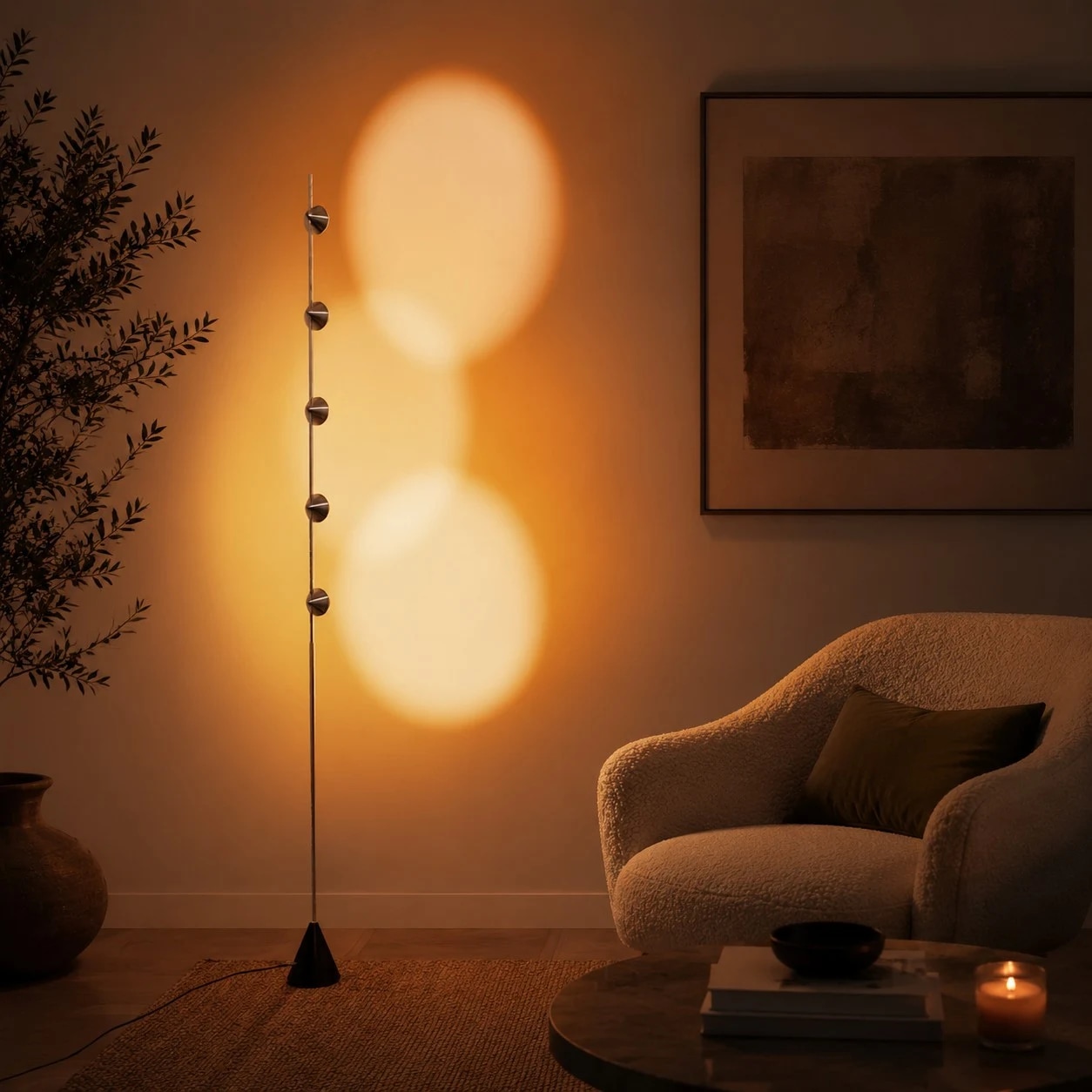 Sunset projection floor lamp creating a warm lounge atmosphere
