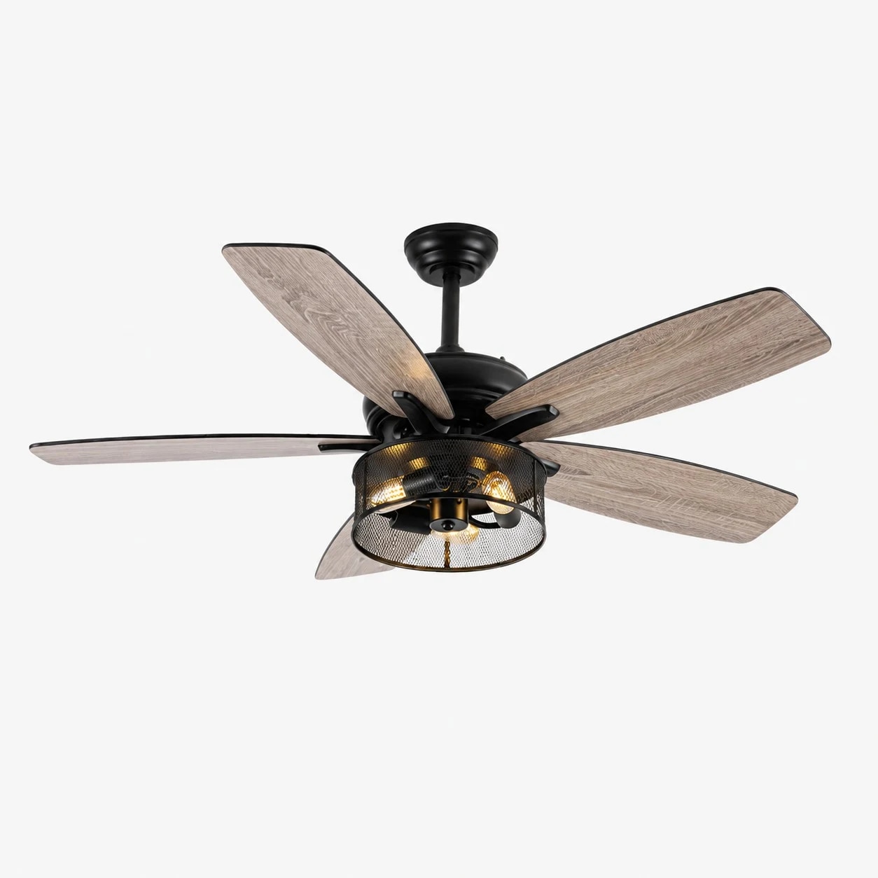 Black B style reversible wood blade ceiling fan light