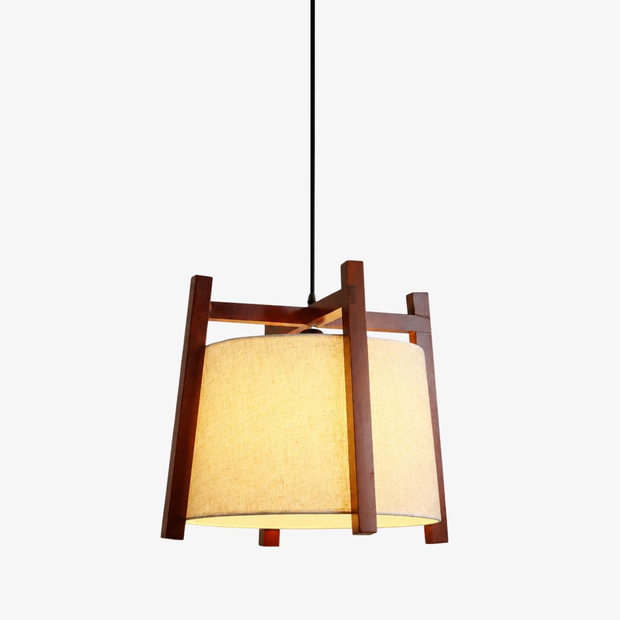 Walnut finish fabric shade pendant light product view