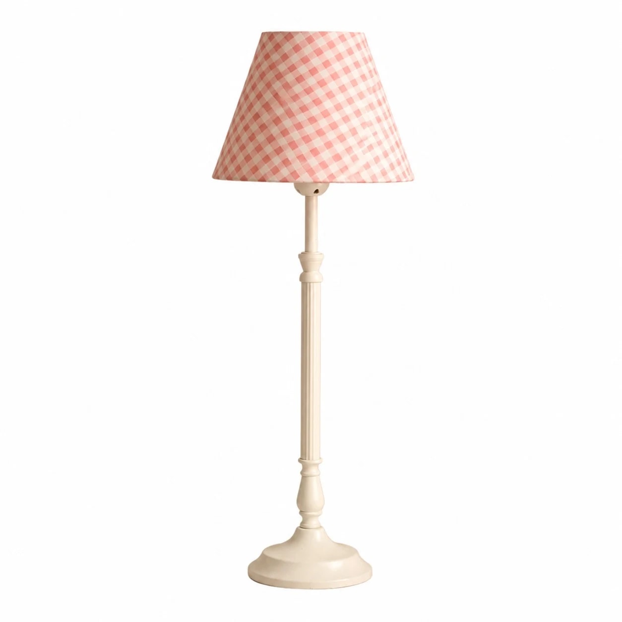 Pink gingham fabric shade French country metal table lamp